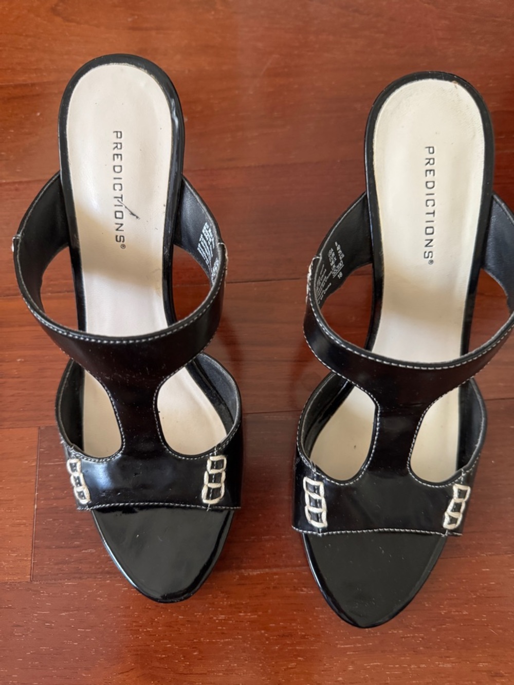 Predictions Black Open-Front Slide Heels with Buckle Accents Detail Size 8